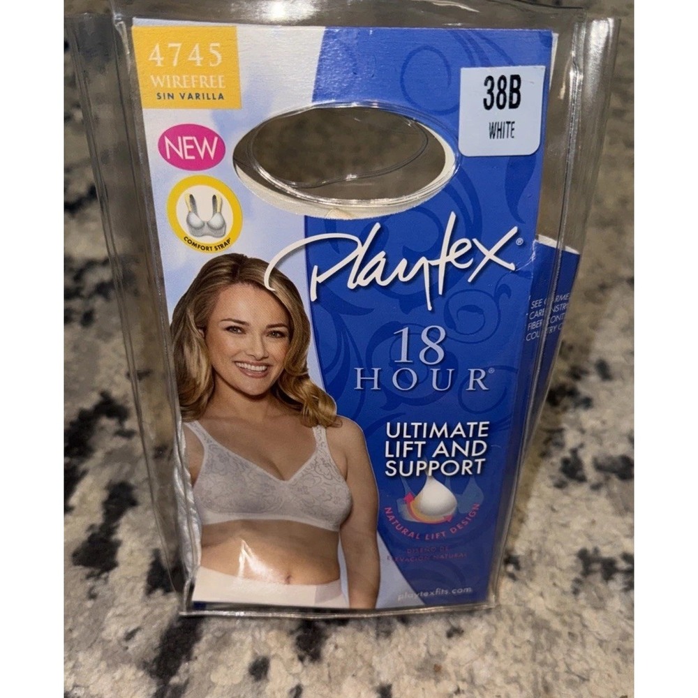 Playtex 18 Hour Ultimate Lift & Support Wirefree Bra 4745 White 38B New